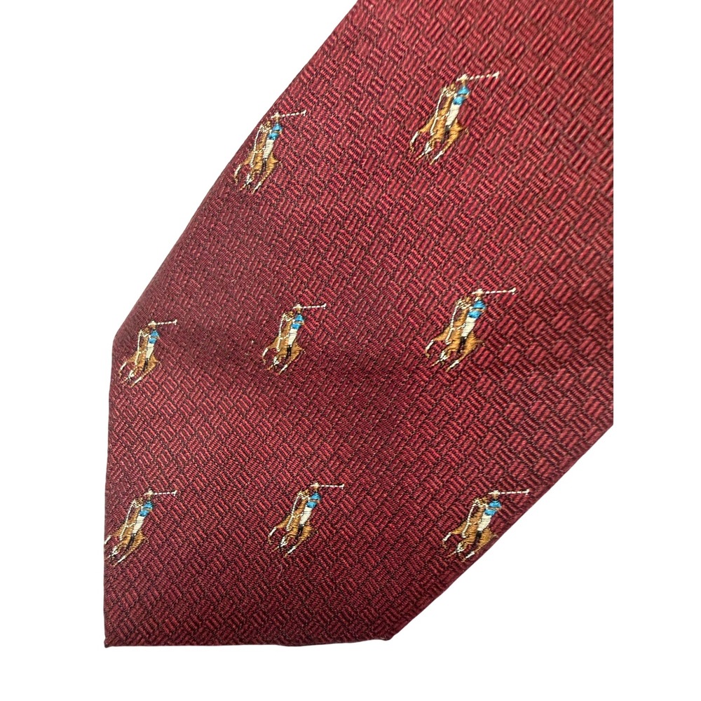 VTG Polo Ralph Lauren Necktie Burgundy Silk Polo Pony Embroidered Preppy 3.5"